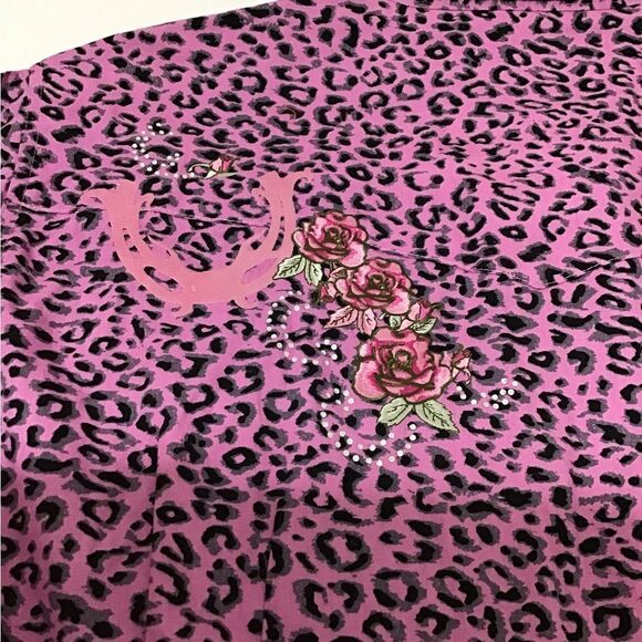 Cowgirl Hardware Pink Leopard Print Long Sleeve Button Down Top Size XL - Picture 9 of 10